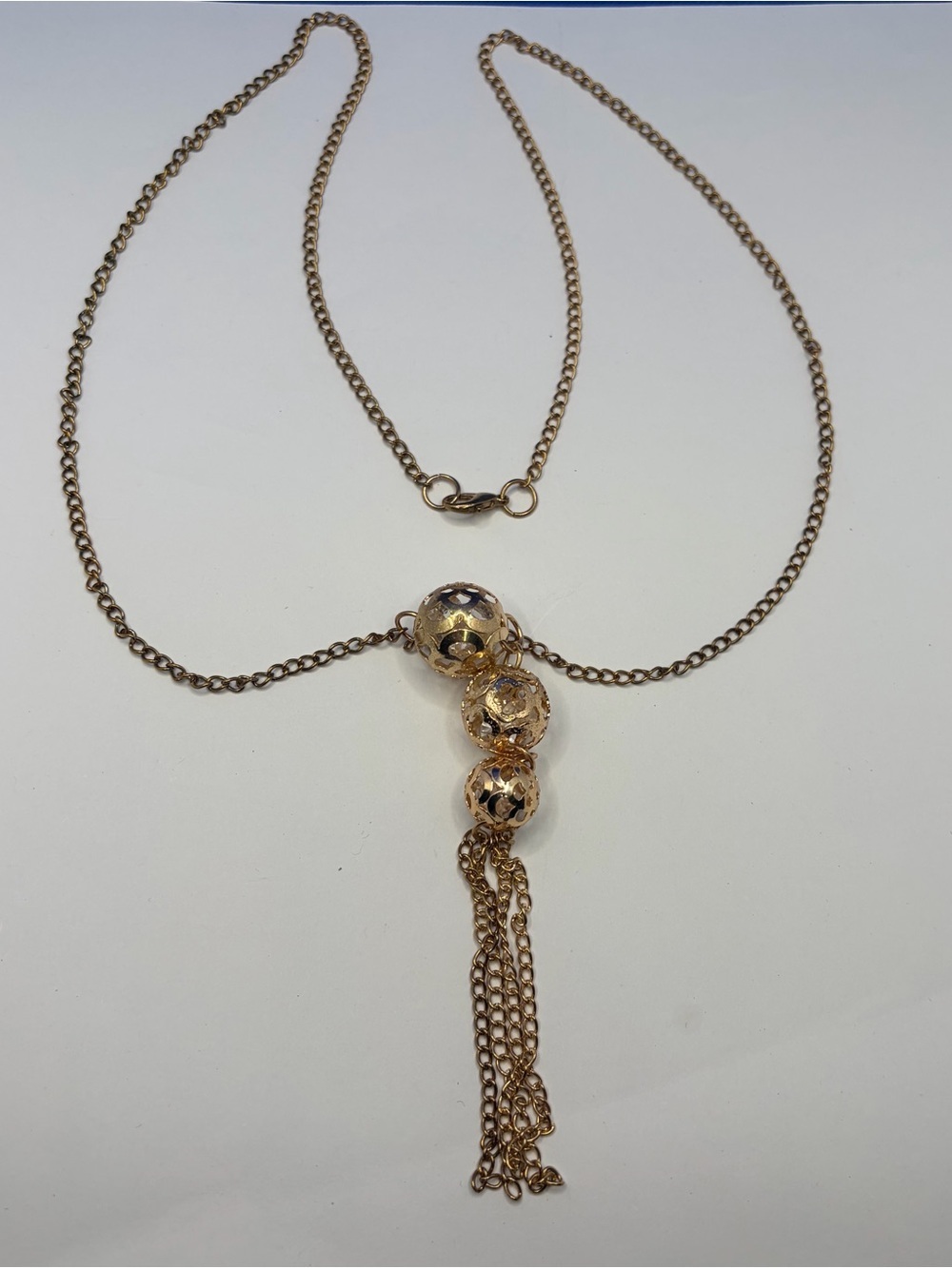 Gold Filigree Bead Tassel Necklace - Elegant Women's Jewelry